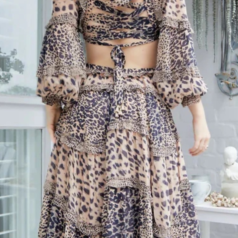 Zimmermann Tan and Black Midi Dress